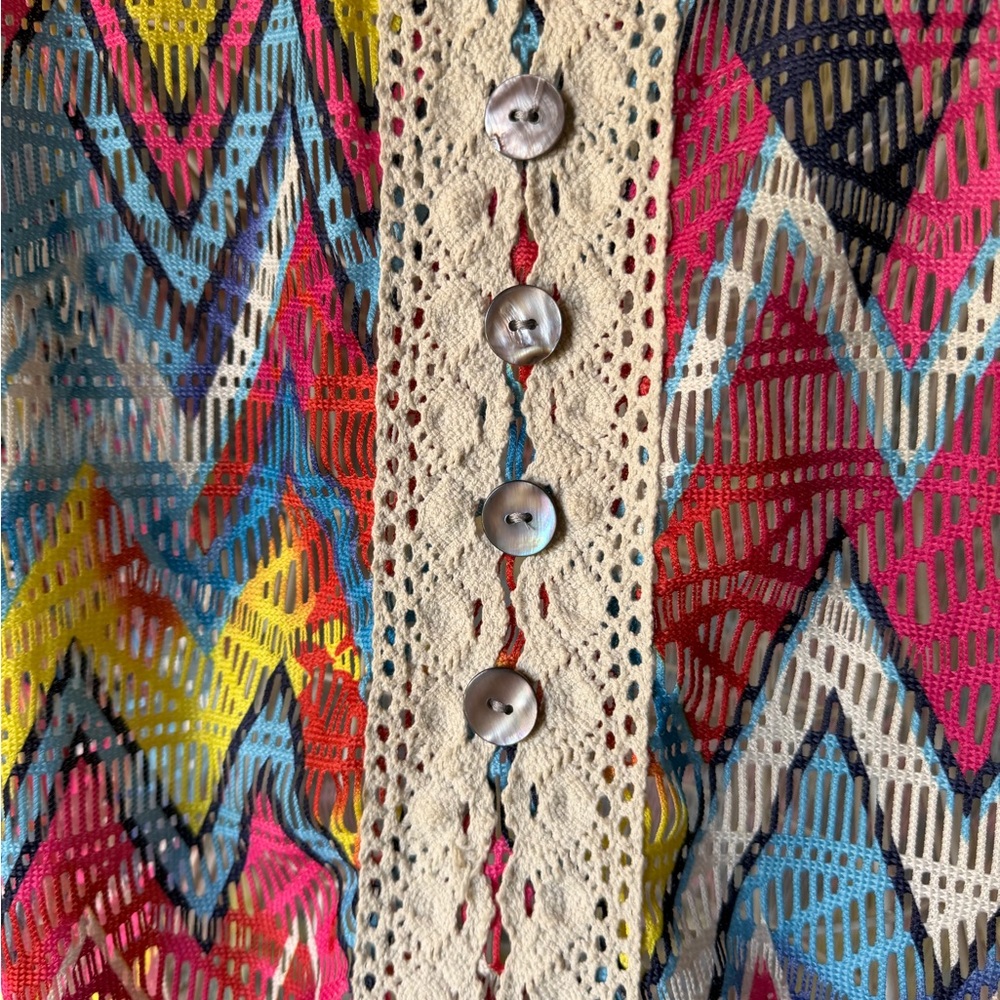 Multiples Multicolor Zigzag Crochet-Trim Button F… - image 2